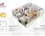 Cho thuê 1PN+1 , 45m2 sử dụng , chung cư Westbay Ecopark – Giá 5tr/tháng